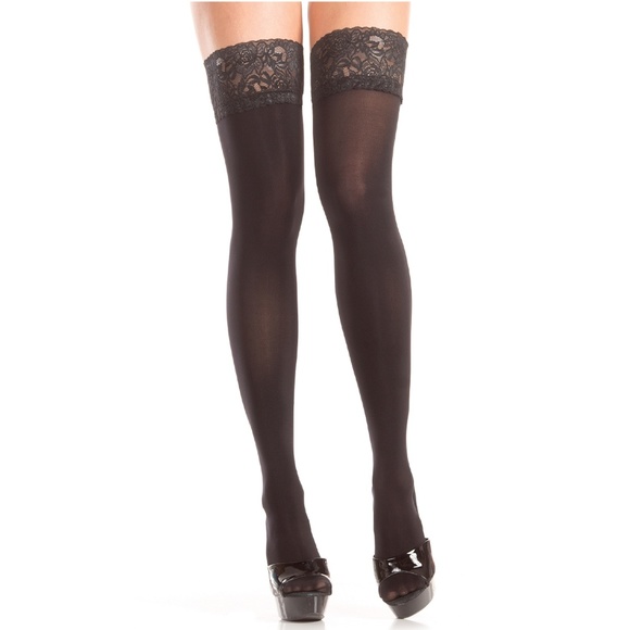 Stay Up Thigh Highs with Lace Top and Lace Up Back - Picture 2 of 2